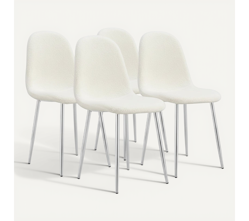 Lot De 4 Chaises Scandinaves Tissu Doudou Pieds Chrome 43,5x40x87cm