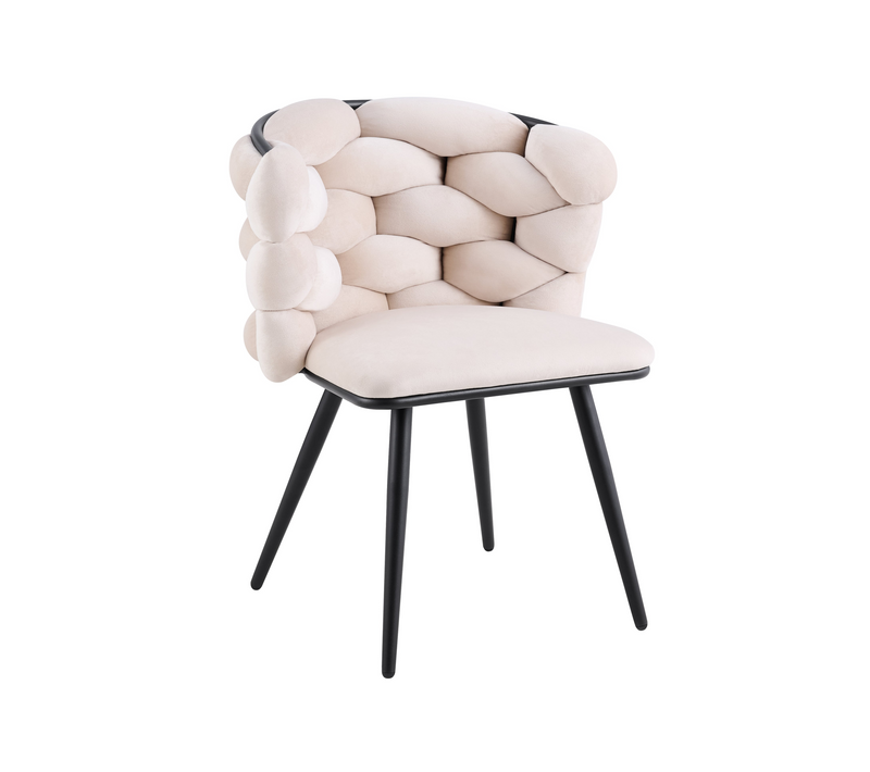 Lot 2 Chaises Salle à Manger Tissu Beige Dossier Tressé 60x60x77cm Lolipop