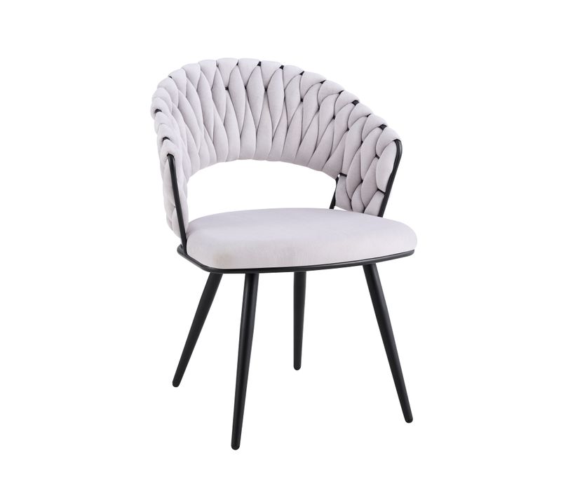 Lot 2 Chaises Salle à Manger Velours Gris Dossier Tressé Métal Noir Carolina