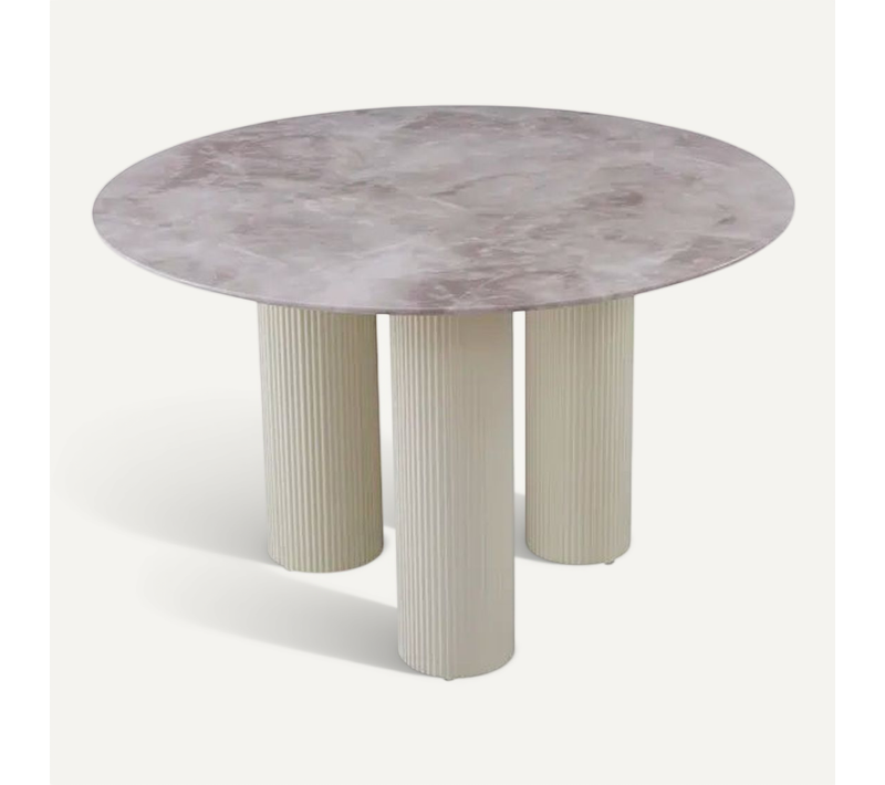 Table Repas Ronde Céramique Marbré Gris 120 Cm Pieds Beiges – Anais
