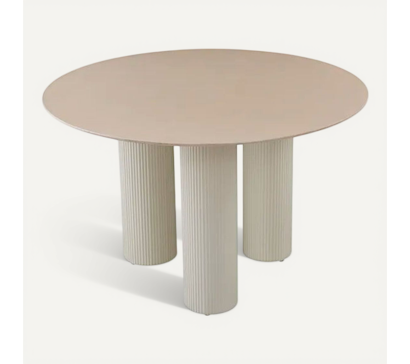 Table Repas Ronde Céramique Beige Brillant 120 Cm Pieds Beiges – Anais