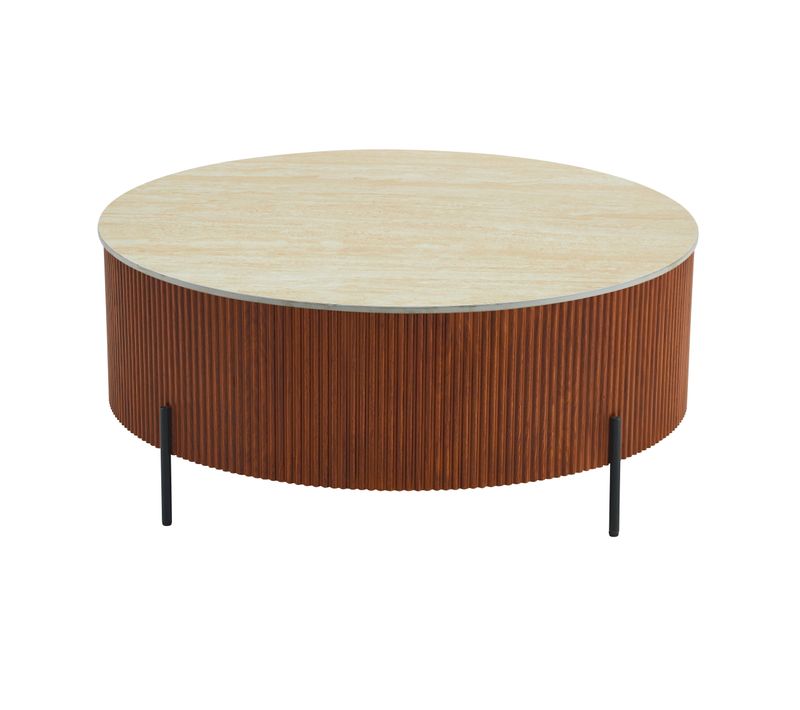 Table Basse Ronde Céramique Effet Travertin Noisette D100xh45 Cm Ruby