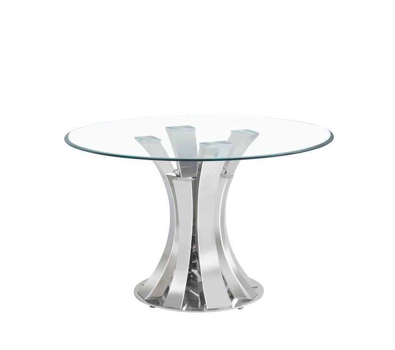 Table à Manger Ronde Judith – Chrome et Verre Trempé – D.120 Cm