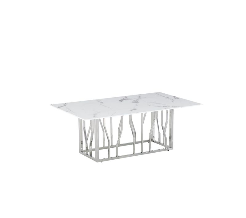 Table Basse Portofino – Chrome et Marbre Blanc – 120x70x45 Cm