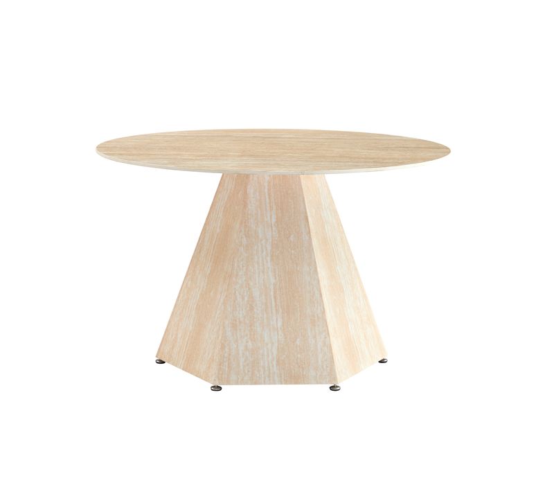 Table Repas Ronde Solal – Céramique et Pied Effet Travertin – Ø120x75 Cm