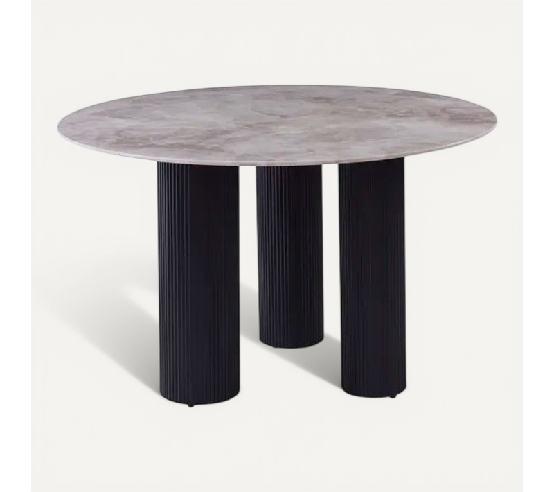 Table Repas Ronde Céramique Marbré Gris 120 Cm Pieds Noirs – Anais