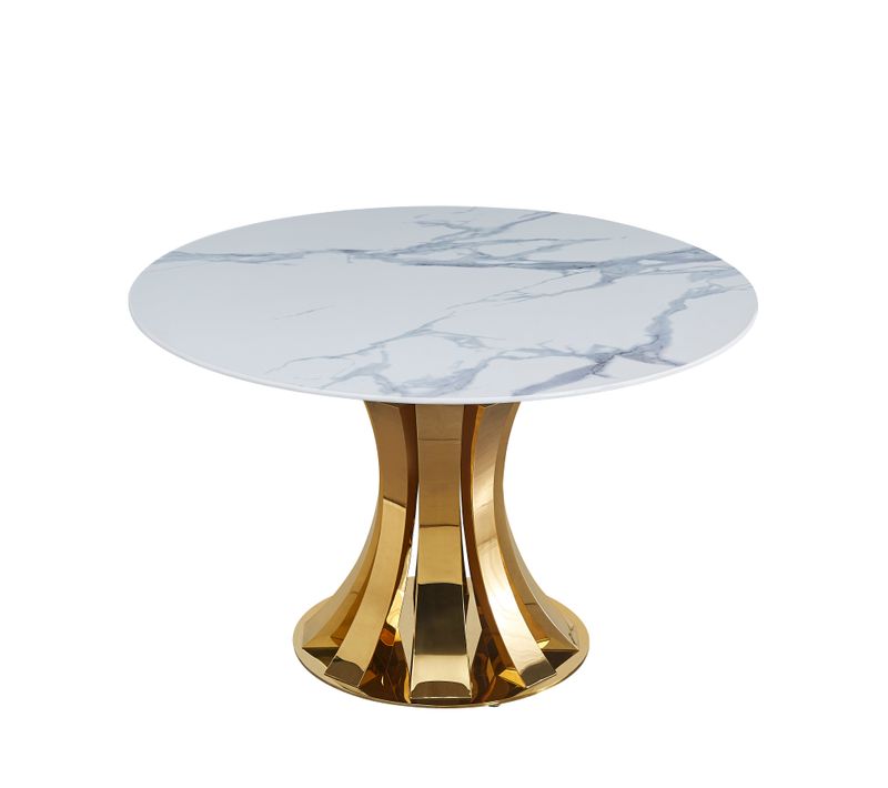 Table à Manger Ronde Judith – 120 Cm – Pied Gold élégant