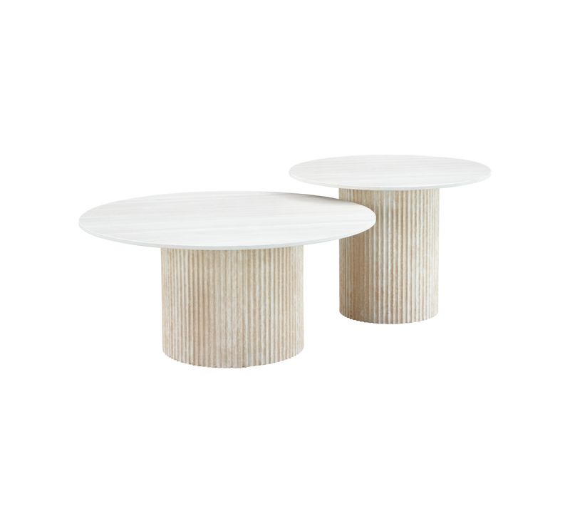 Duo De Tables Basses Gigognes Mina Effet Travertin et Plateau Céramique – 60x45 / 80x38 Cm