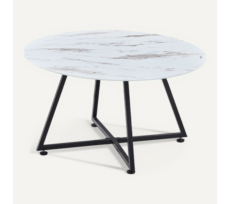 Table Basse Ronde Heloise Métal Noir Plateau Céramique Effet Marbre Blanc D80xh45cm