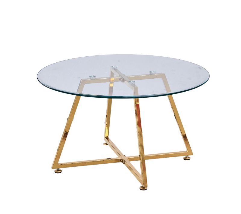 Table Basse Heloise Gold Et Plateau En Verre 80x45 Cm - Transparent