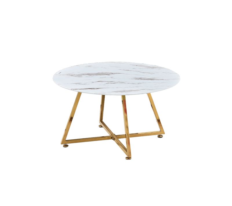 Table Basse Ronde Métal Gold Plateau Effet Marbre Blanc D80xh45cm