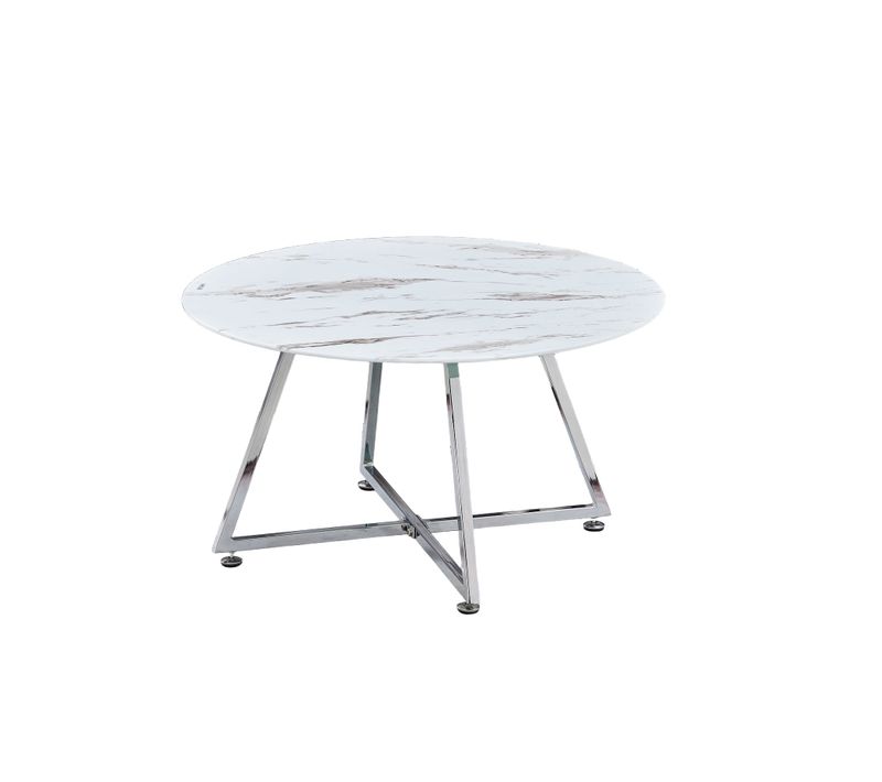 Table Basse Heloise Chrome Et Plateau En Verre 80x45 Cm - Marbré Blanc