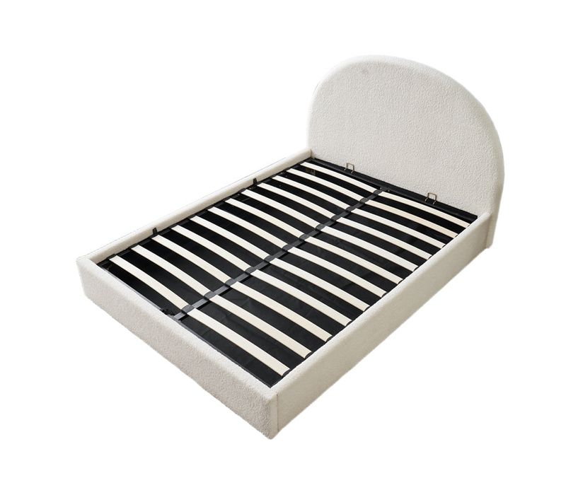 Lit Double Coffre Valentina – 180x200 Cm – Tissu Doudou Blanc – Avec Grand Rangement