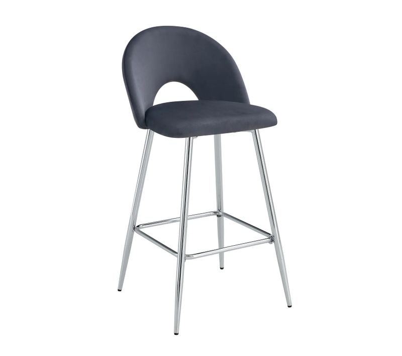 Lot 2 Tabourets De Bar Teddy Velours Anthracite Pieds Chrome 47x36x98cm