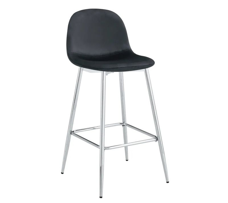 Lot 2 Tabourets De Bar Scandinave Velours Noir Pieds Chrome