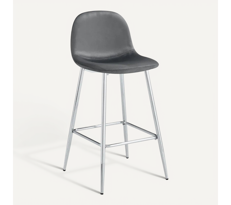 Lot 2 Tabourets De Bar Scandinave Velours Anthracite Pieds Chrome