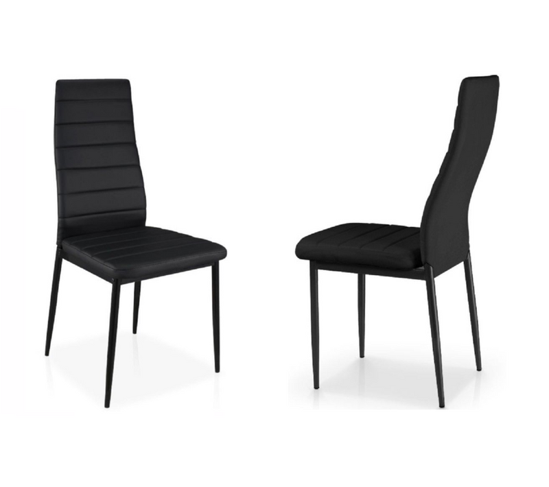 Lot 2 Chaises Salle à Manger Tolia Simili Cuir Noir Pieds Métal Noir