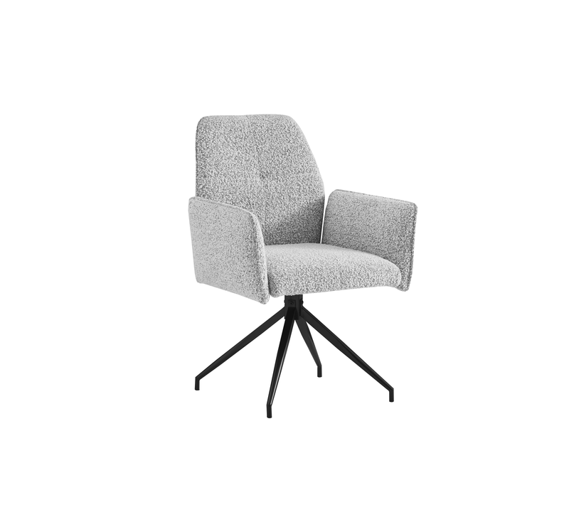 Lot De 2 Chaises Carrera Pivotante 360° Tweed Gris et Métal Noir 63x59,5x90 Cm