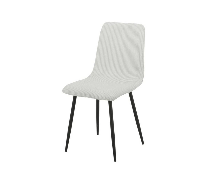 Lot 4 Chaises Salle à Manger Bobby Velours Côtelé Blanc Cassé Pieds Métal Noir 52x44x87cm