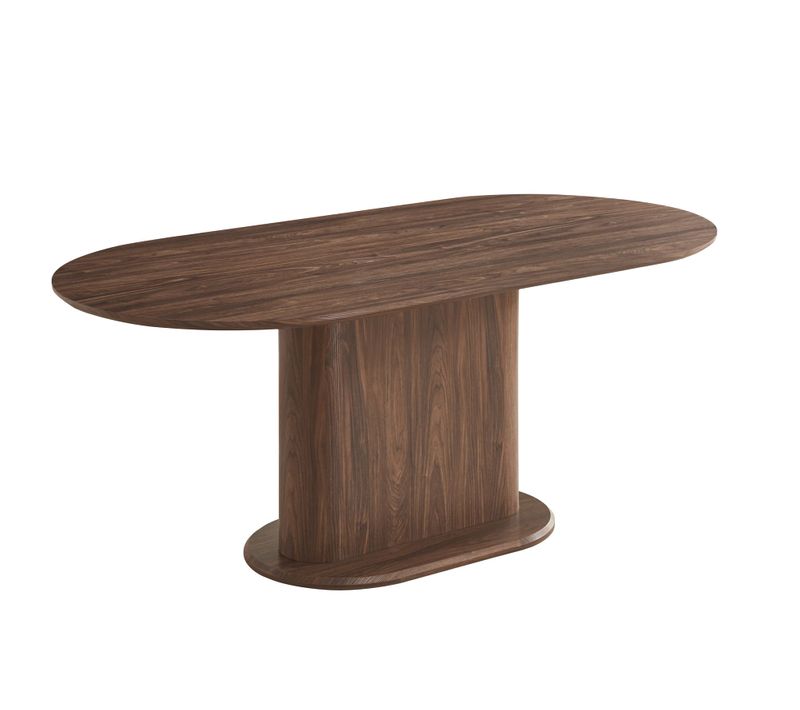 Table De Salle à Manger Ovale Effet Noyer Pied Colonne Central Mdf 160x90 Cm Loka