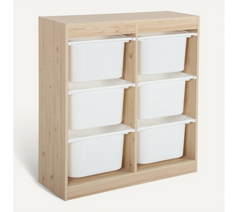 Meuble De Rangement Enfant. Naturel. 6 Bacs De Rangement En Plastique