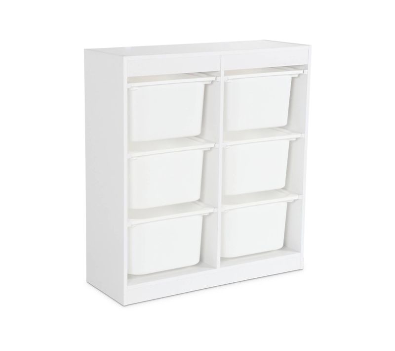 Meuble De Rangement Enfant. Blanc. 6 Bacs De Rangement En Plastique