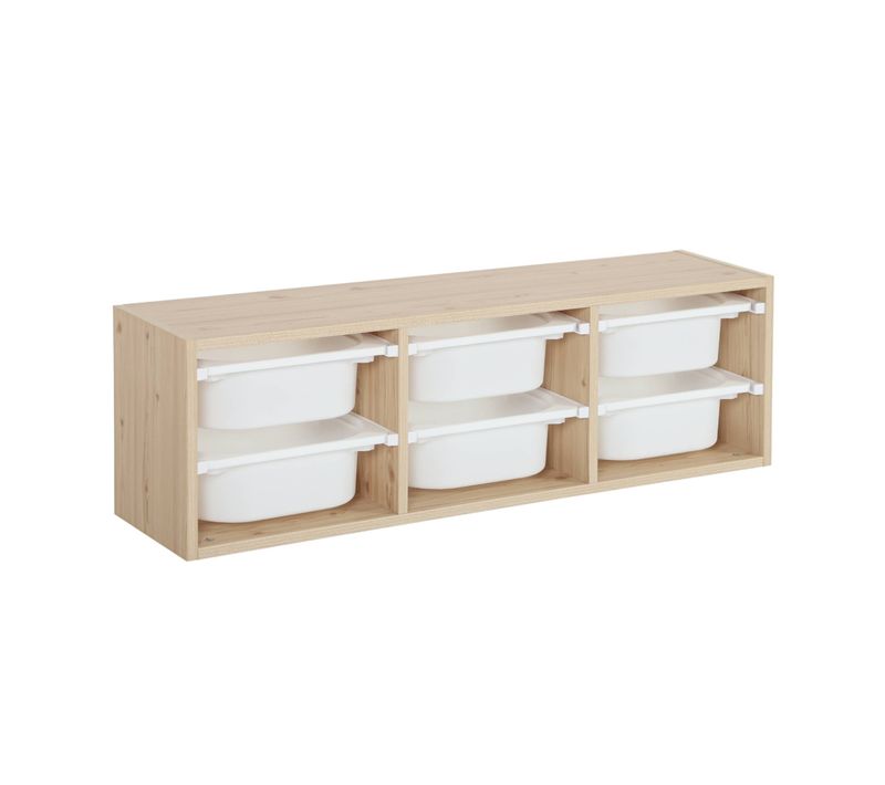 Meuble De Rangement Pour Enfant. Naturel. 6 Bacs En Plastique