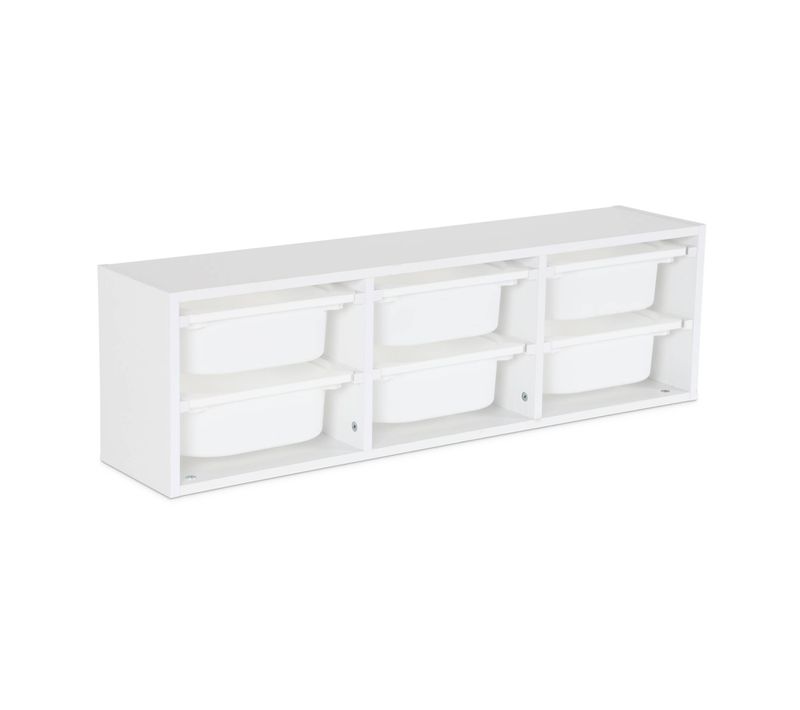 Meuble De Rangement Pour Enfant. Blanc. 6 Bacs En Plastique