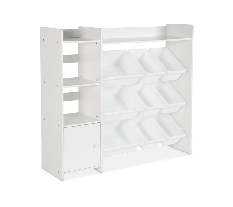 Meuble De Rangement Enfant. Blanc. 9 Bacs De Rangement. 4 étagères. 1 Porte
