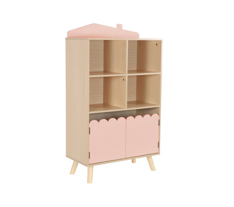 Bibliothèque Enfant Rose 2 Portes Et 4 étagères