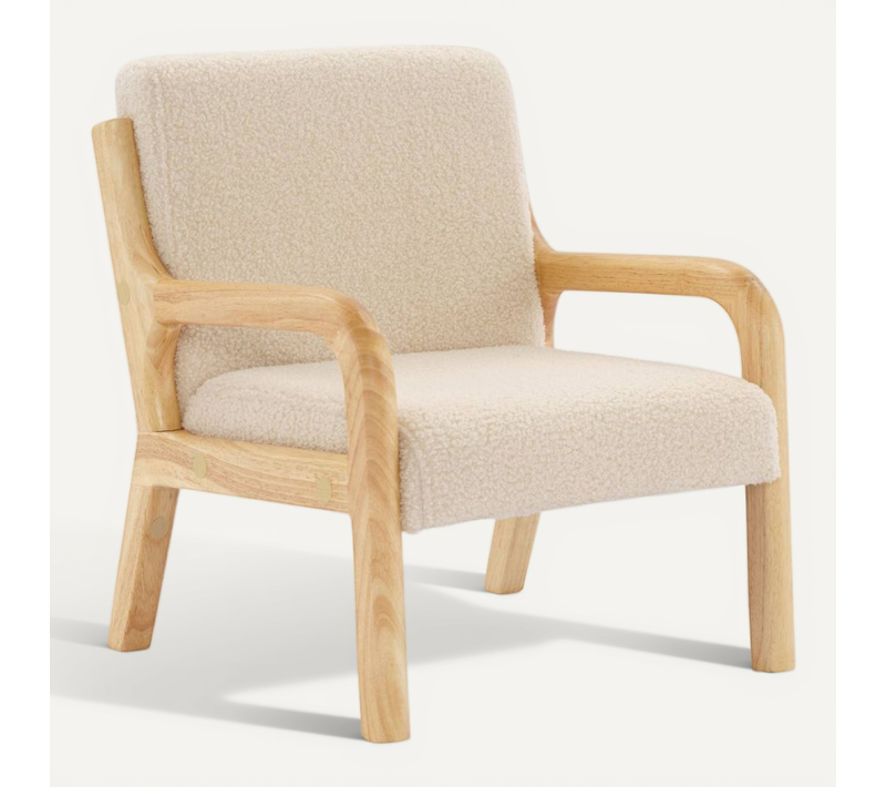 Fauteuil Scandinave Enfant En Bois Et Tissu Bouclette Beige