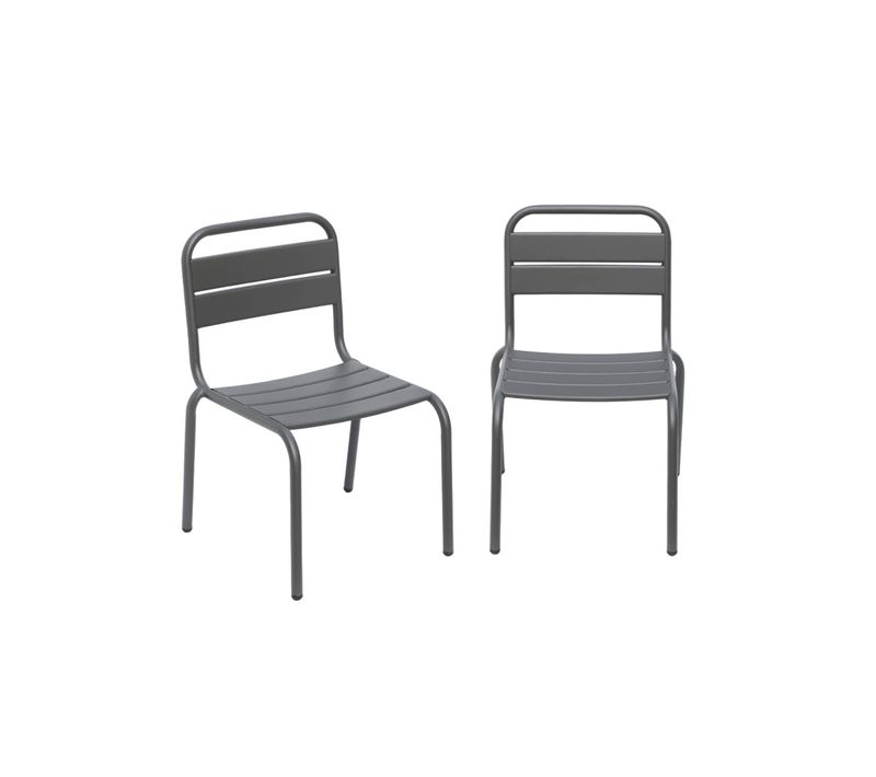 Salon De Jardin Enfant. Lot De 2 Chaises En Métal Anthracite Pour Enfant