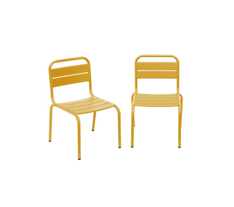 Lot De 2 Chaises En Métal Jaune Pour Enfant. Salon De Jardin Enfant