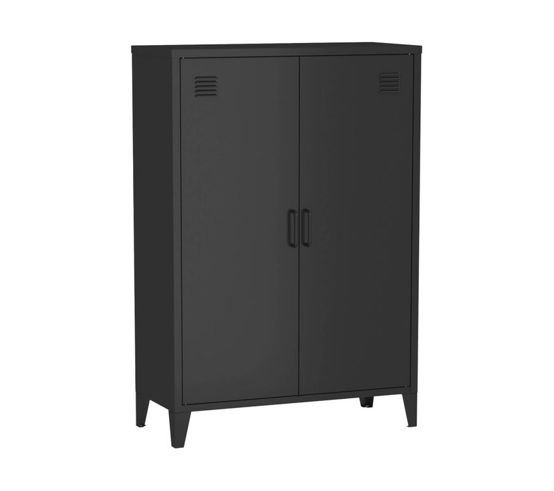 Commode/armoire En Métal Noir 2 Espaces De Rangement. Casiers