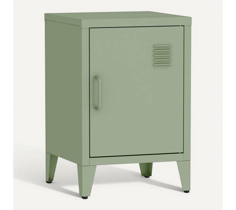 Table De Chevet En Acier Vert. 1 Porte. Casier. Chambre Enfant
