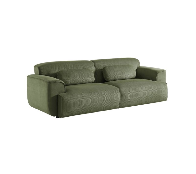 Canapé 3 Places. Tissu Velours Côtelé Vert. 2 Coussins Déhoussables. Wallas L 230 X P 98 X H 73cm
