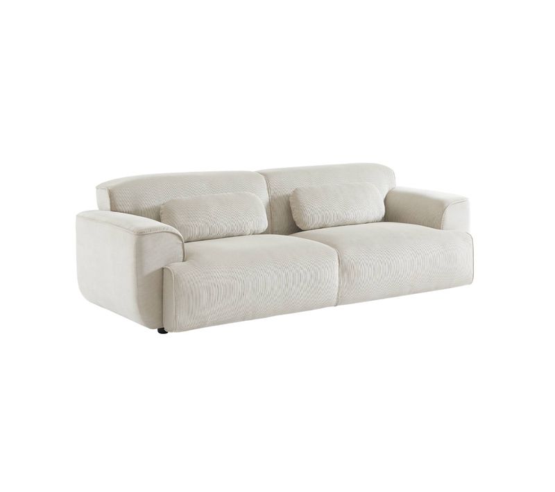 Canapé 3 Places. Tissu Velours Côtelé Blanc Crème. 2 Coussins Déhoussables. Wallas L 230 X P 98 X