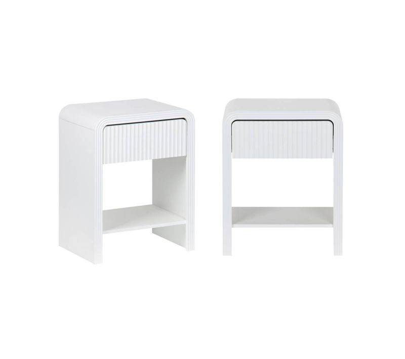 Lot De 2 Tables De Chevet Effet Bois Blanc Rainuré 1 Tiroir. 1 Étagère