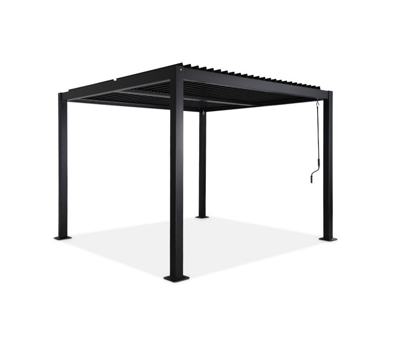 Pergola Bioclimatique Noire. Aluminium Et Acier. 3x3m. Lames Orientables