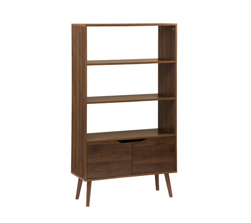 Étagère Bibliothèque Décor Bois De Noyer. 2 Portes 3 Niveaux