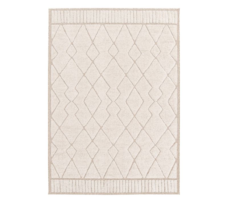 Tapis Intérieur Motif Ethnique Berbère 80x150cm Poils Ras. Beige Et Crème