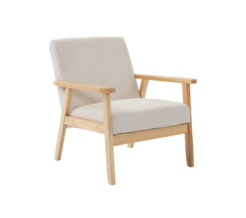 Fauteuil Vintage / Scandinave Structure En Bois Et Contreplaqué Et Assise En Velours Côtelé Coloris