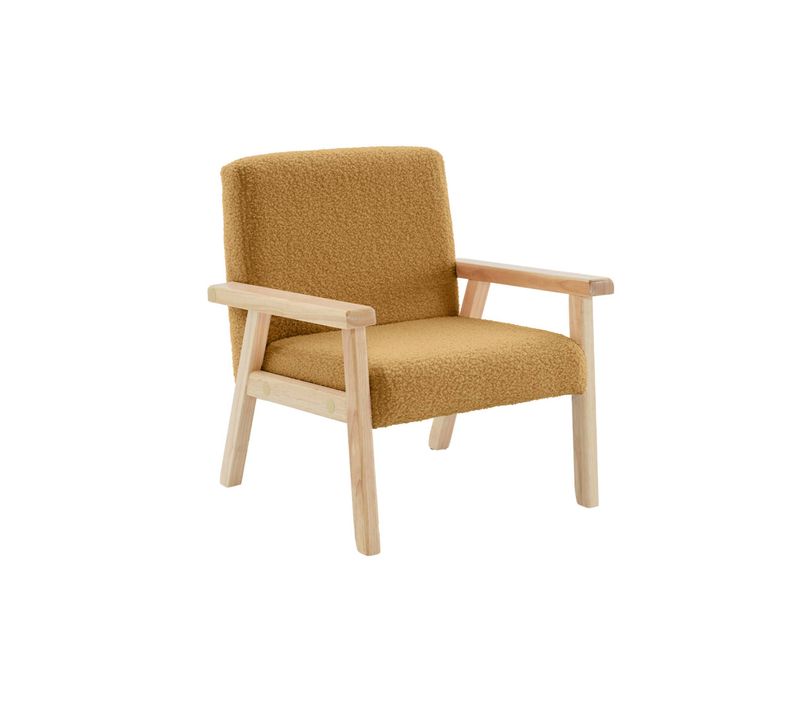 Fauteuil Enfant En Bois Et Tissu Bouclette Moutarde. Isak L 47 X P 43.5 X H 50cm