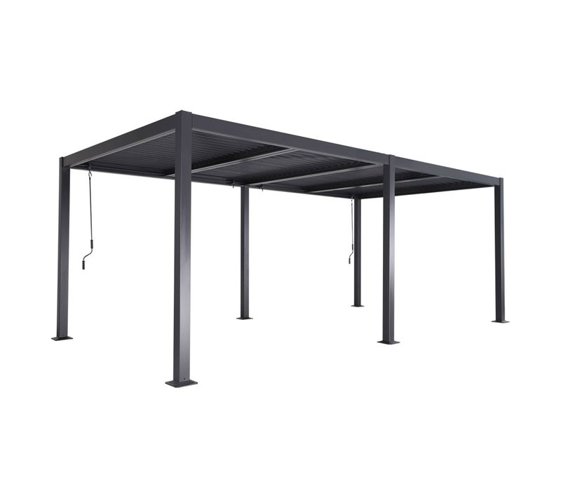 Pergola Bioclimatique Anthracite. Aluminium Et Acier. 3x6m. Lames Orientables