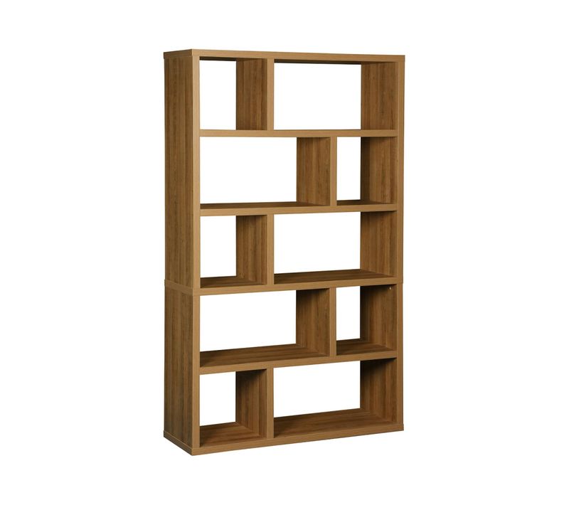 Etagère Bibliothèque Asymétrique 5 Niveaux 10 Compartiments. Casiers. Effet Bois De Manguier. L