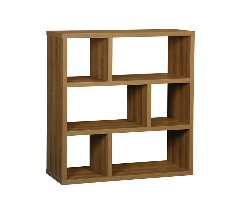 Etagère Bibliothèque Asymétrique 3 Niveaux 6 Compartiments. Casiers. Effet Bois De Manguier.  L