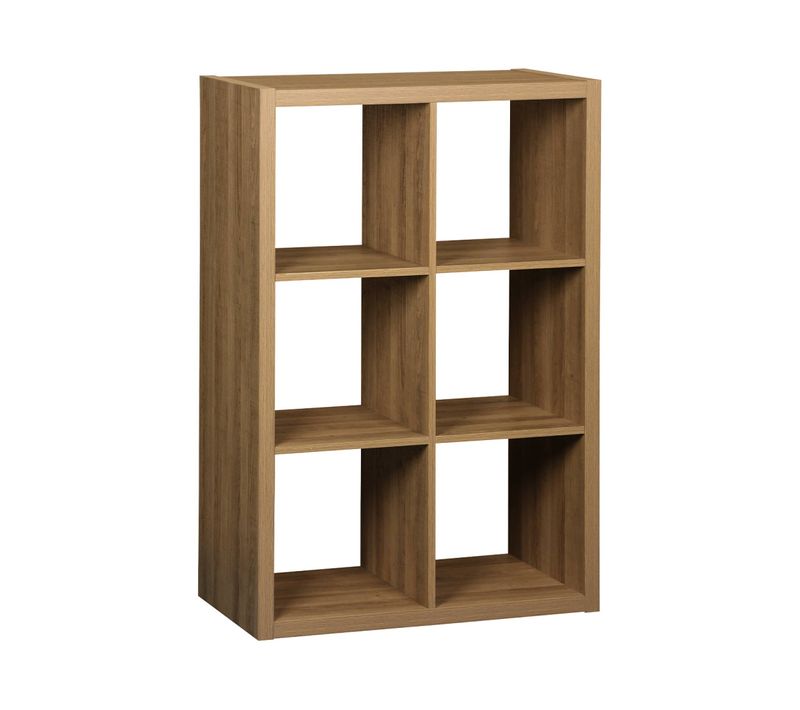 Etagère Bibliothèque 2 Niveaux 6 Compartiments. Casiers. Effet Bois De Manguier. L 111.2 X P 39 X H