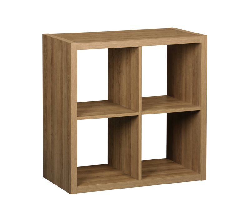 Etagère Bibliothèque Cubique 2 Niveaux 4 Compartiments. Casiers. Effet Bois De Manguier. L 76 X P