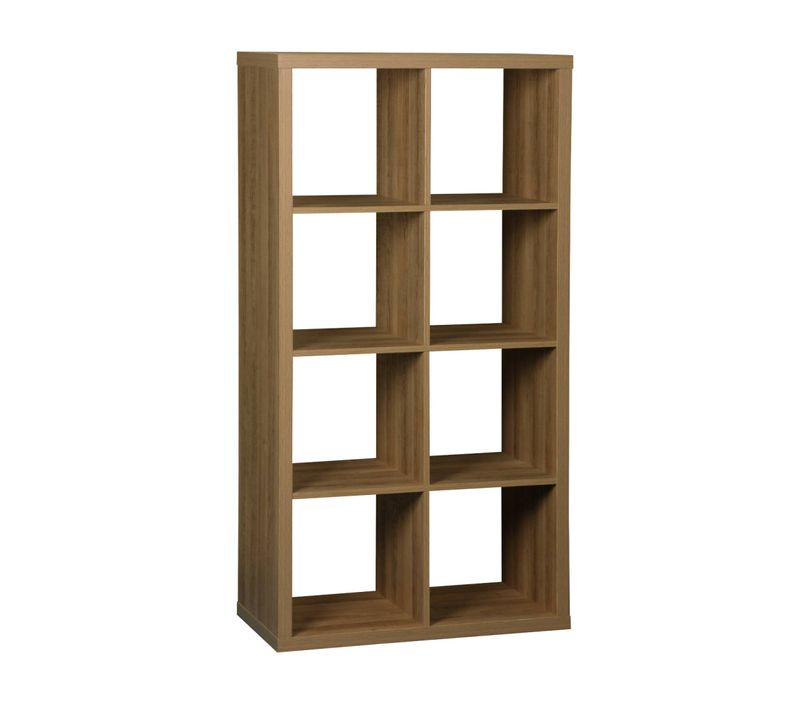 Etagère Bibliothèque 4 Niveaux 8 Compartiments. Casiers. Effet Bois De Manguier. L 76 X P 39 X H