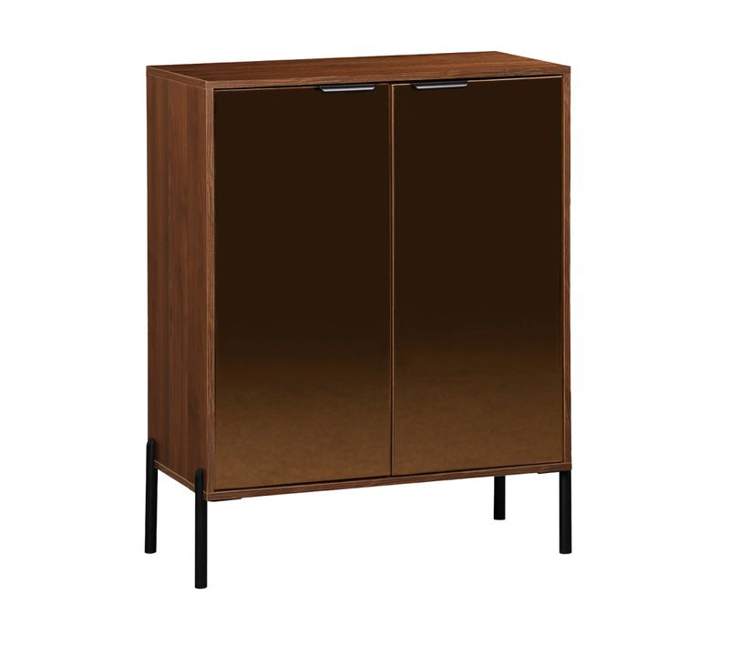 Buffet Vintage Décor Bois De Noyer. Buffet Haut. Vaisselier. Deux Portes Vitrées Aspect Fumé. L 83